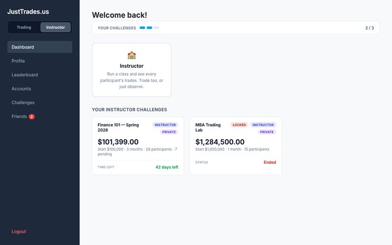 JustTrades instructor dashboard